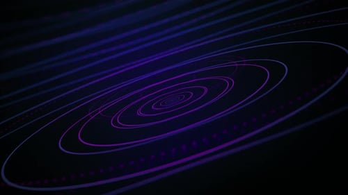 Fond de haute technologie à boucle infinie de cercles violets abstraits. 3D, néon, flare. Vidéo 4k, 60 images par seconde