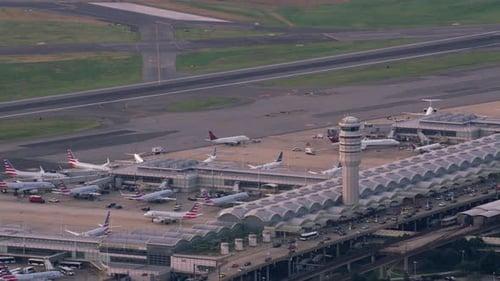 Ronald reagan Washington national airport aerial view at sunrise in Washington dc