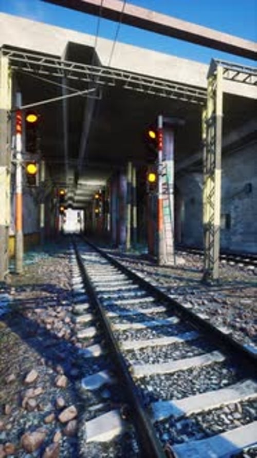 Old Railway Track With Red Light