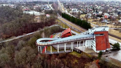 Bobsleigh, Luge, And Skeleton Track Near The Town In Sigulda, Latvia. - aerial shot
