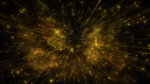 Ralentissement des particules scintillantes sur fond doré 4K. Shimmering Particles Falling Glas à paillettes