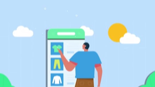 Character Doing Online Shopping With Internet Bank Cards 4K