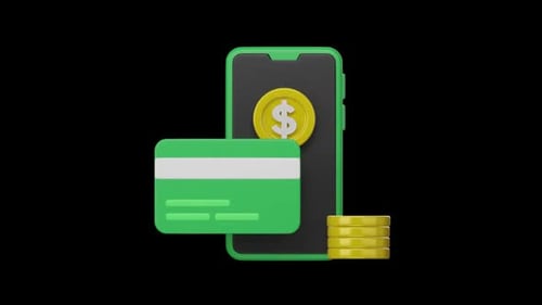 Animated 3D Smartphone with Digital Payment Finance Icons