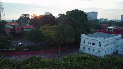 Melaka (Malacca) city aerial view in the morning, Malaysia