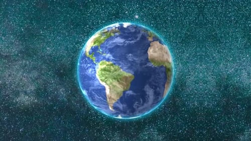 Rotating 3D Earth Globe in Space with Glowing Aura