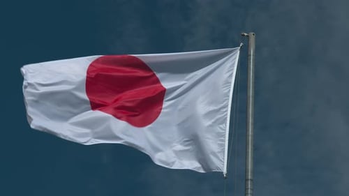 Japanese Flag Fluttering in the Wind