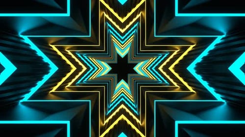 Cyan And Yellow Large Number Of Neon Angles Background Vj Loop In 4K