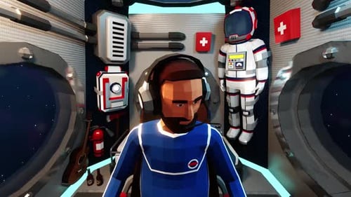 Low Poly 3D Spaceship Interior with Astronaut and Pilot