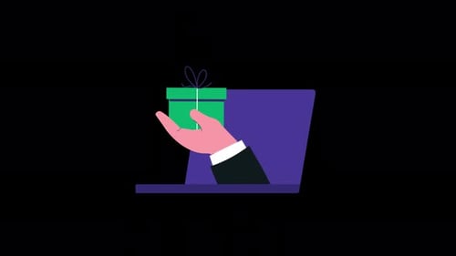 Flat Design Animation of Hand Delivering Online Gift from Laptop