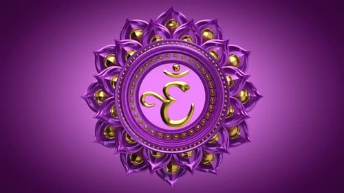 Chakra coronário sahasrara 3D ou símbolo milenar de lótus girando sobre fundo rosa.