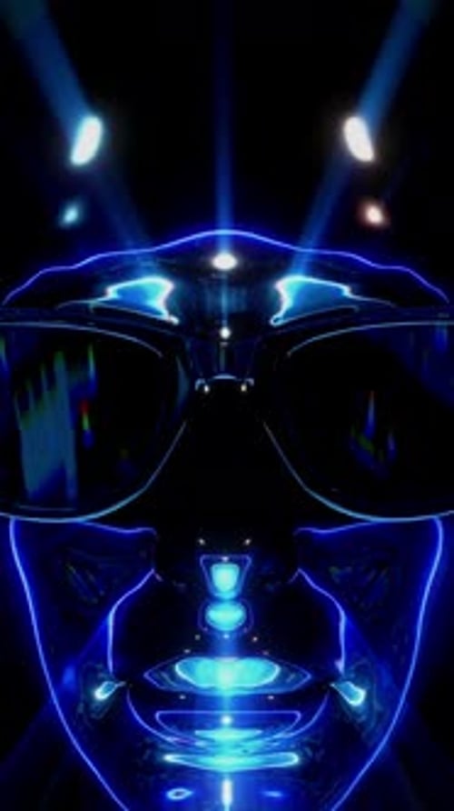 Blue Reflective DJ Head In Sunglasses