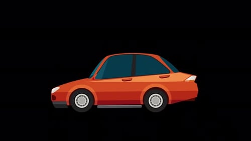 Rotes Cartoon-Auto, das in der Stadt fährt Alpha-Kanal 4K