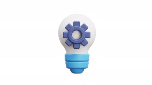 Animated 3D Lightbulb with Spinning Gear Icon