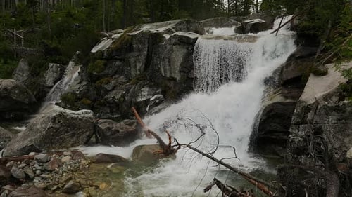 Scenic view of waterfall in forest. Slovakia
