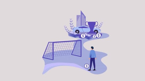 Flat Design Animation of Financial Goals and Success Metaphor