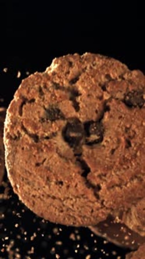 Oatmeal Cookies Fly Up and Fall Down Filmed on a Highspeed Camera at 1000 Fps