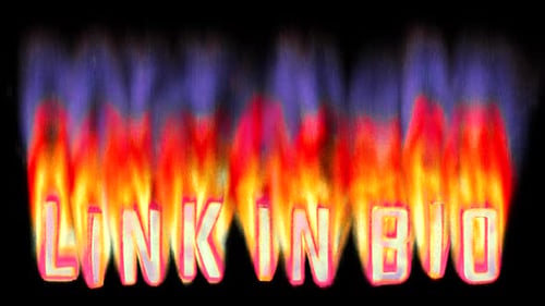 Link In Bio - Burning text in pixelated retro-styled fire. Loop 3d animation on alpha.