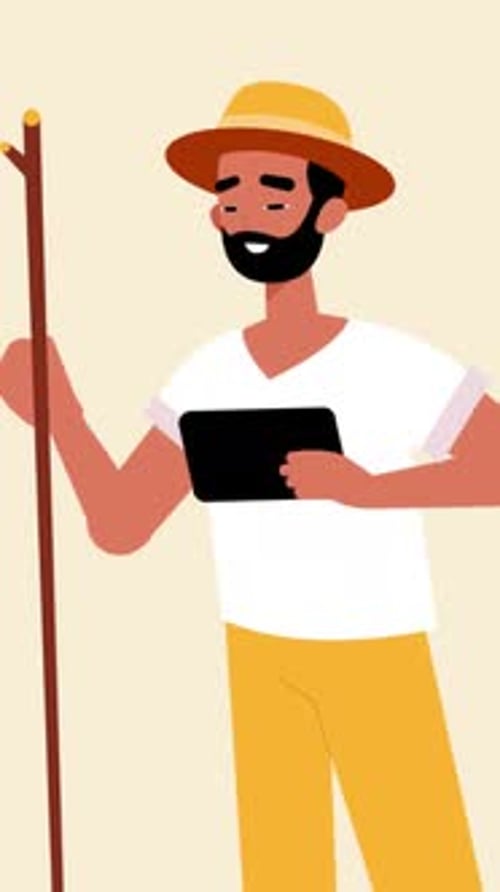 Traveling Man Planning Route With Tablet Vertical