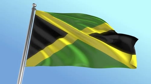Waving Jamaican Flag Animation on Blue Sky