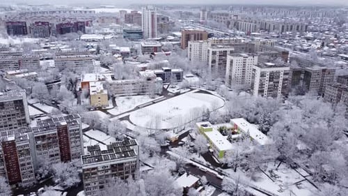 Beautiful Aerial View Of A Winter Wonderland In The City