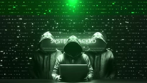 Cyber Attack Hacker System Breach Digital Security Anonymous Laptop Green Code System Hacked Warning