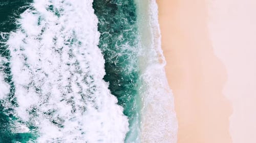 Aerial View on Ocean Waves of Blue Summer Water at Island Landscape of Sea Beach