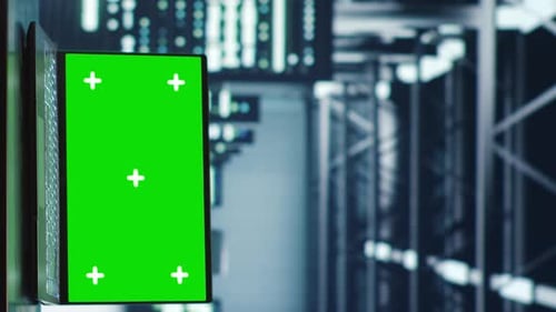 Laptop with Green Screen in Futuristic Environment