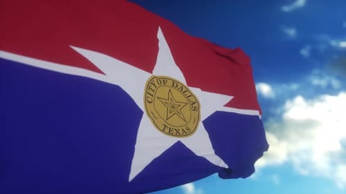 Dallas flag waving in the wind. Sign of Dallas