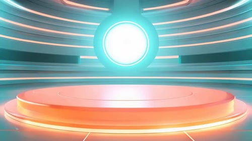 Futuristic Virtual Studio Stage with Glowing Neon Lights