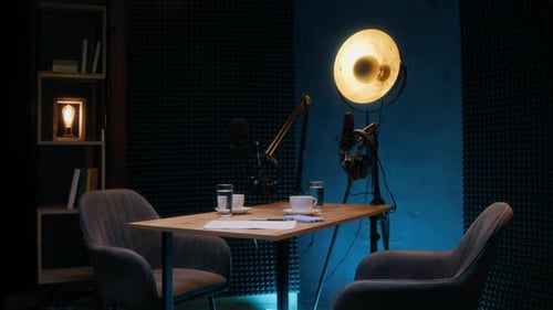 Innenraum des Podcast Studios vor der Ausstrahlung
