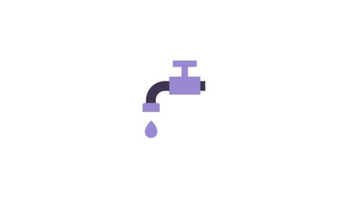 Animated Faucet Icon with Dripping Water in Flat Design