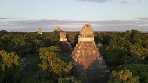 Aerial view of the Mayan ruins of the Tikal temple. Guatemala in Central America