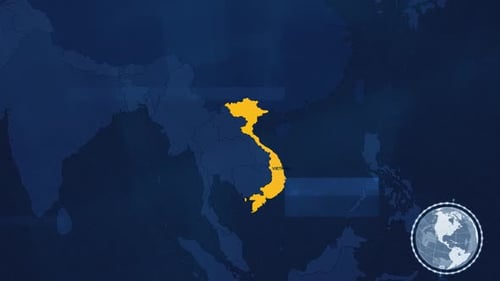 Digital World Map Highlight with Vietnam Reveal
