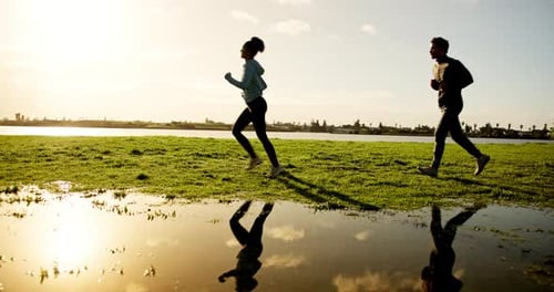 Fitness, running and people with exercise at park for marathon, race performance and pace training