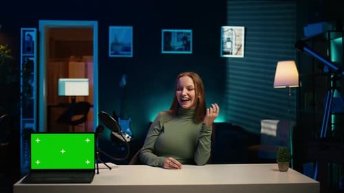 Tech Expert Presenting Chroma Key Isolated Screen Laptop