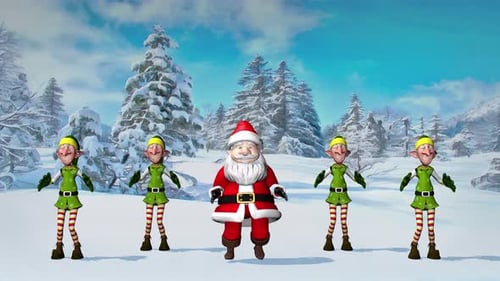 Cheerful Christmas Animation of Santa Claus and Elves Dancing