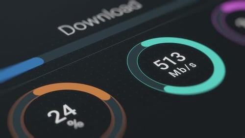 Animated Digital Data Download Progress with Speed and Percentage Gauges