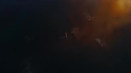 Black Business Jet Flying Upward Over Ocean