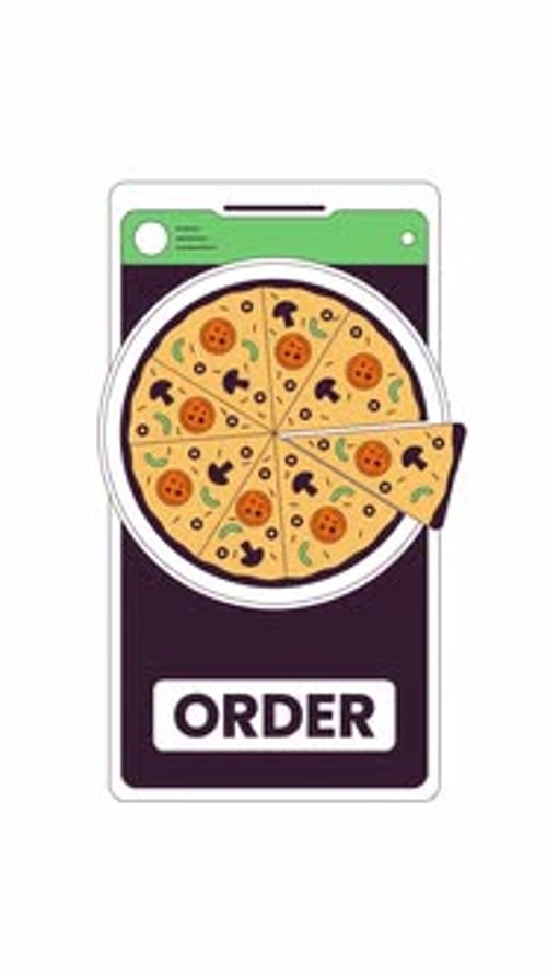 Online pizza order interface 2D cartoon vertical animation
