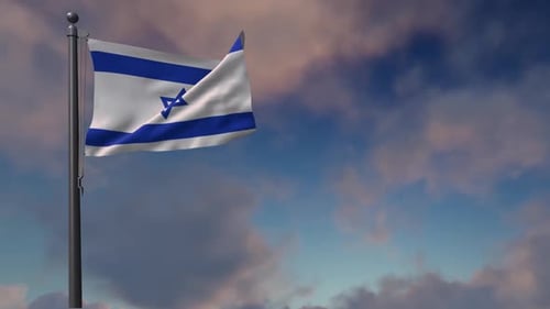Waving Flag of Israel with Realistic Sky Background