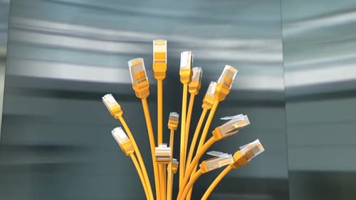 Animated Ethernet Cables Representing Network Connection and Data Transfer