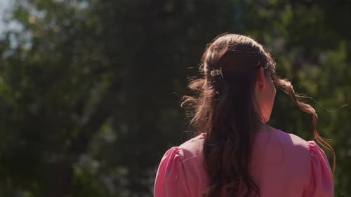 Bright City Park Vintageinspired Female Model Enjoying Sunny City Stroll Caucasian Woman with