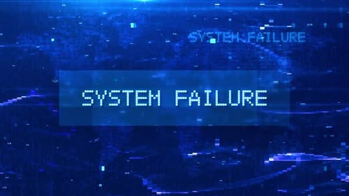 Systemausfall Digitale Textanimation über futuristischer Weltkarte und HUD-Effekten