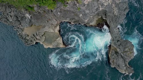 Aerial View on Mountain Landscape of Summer Ocean Coast and Blue Sea Water Waves
