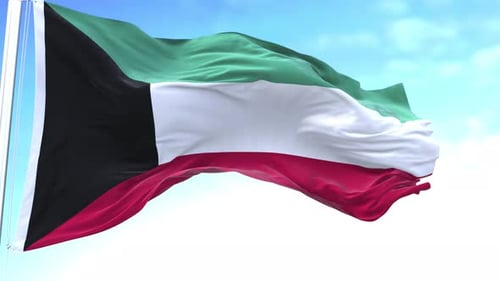 Realistic 3D Animation of Kuwait Flag Waving in Wind