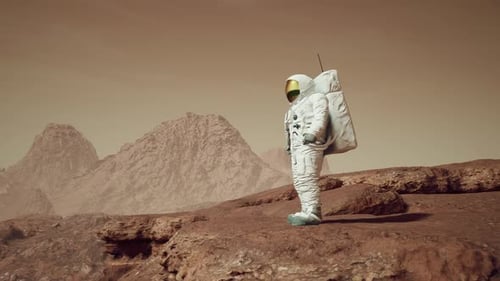 Astronaut Walks To Edge Of A Cliff To View Mars Surface 4