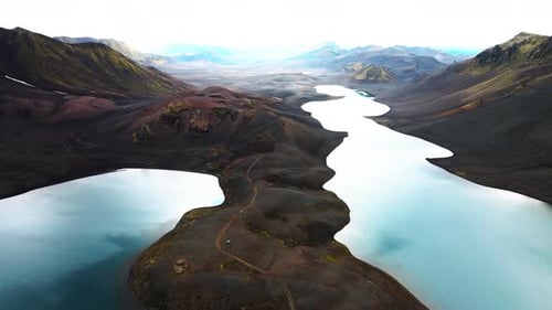 Aerial view of Langisjor lake, Iceland.