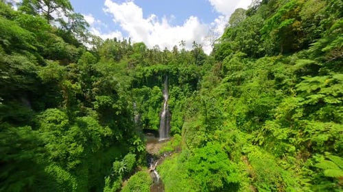 Cinematic FPV Shot Of Stunning Fiji Waterfall In The Lush Jungle In Bali