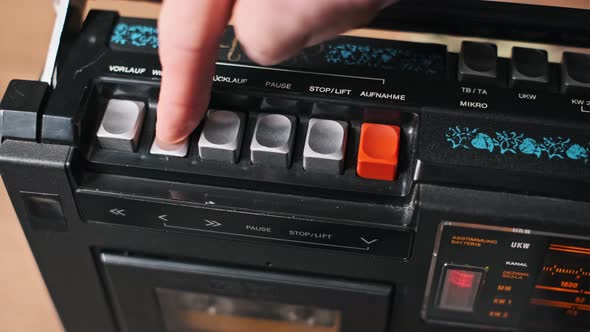 Boombox Play Button Action CloseUp, Technology Stock Footage ft ...