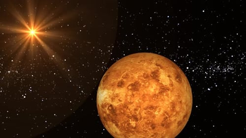 Rotating Venus planet sphere galaxy in space with solar system, Science and technology video. 1448